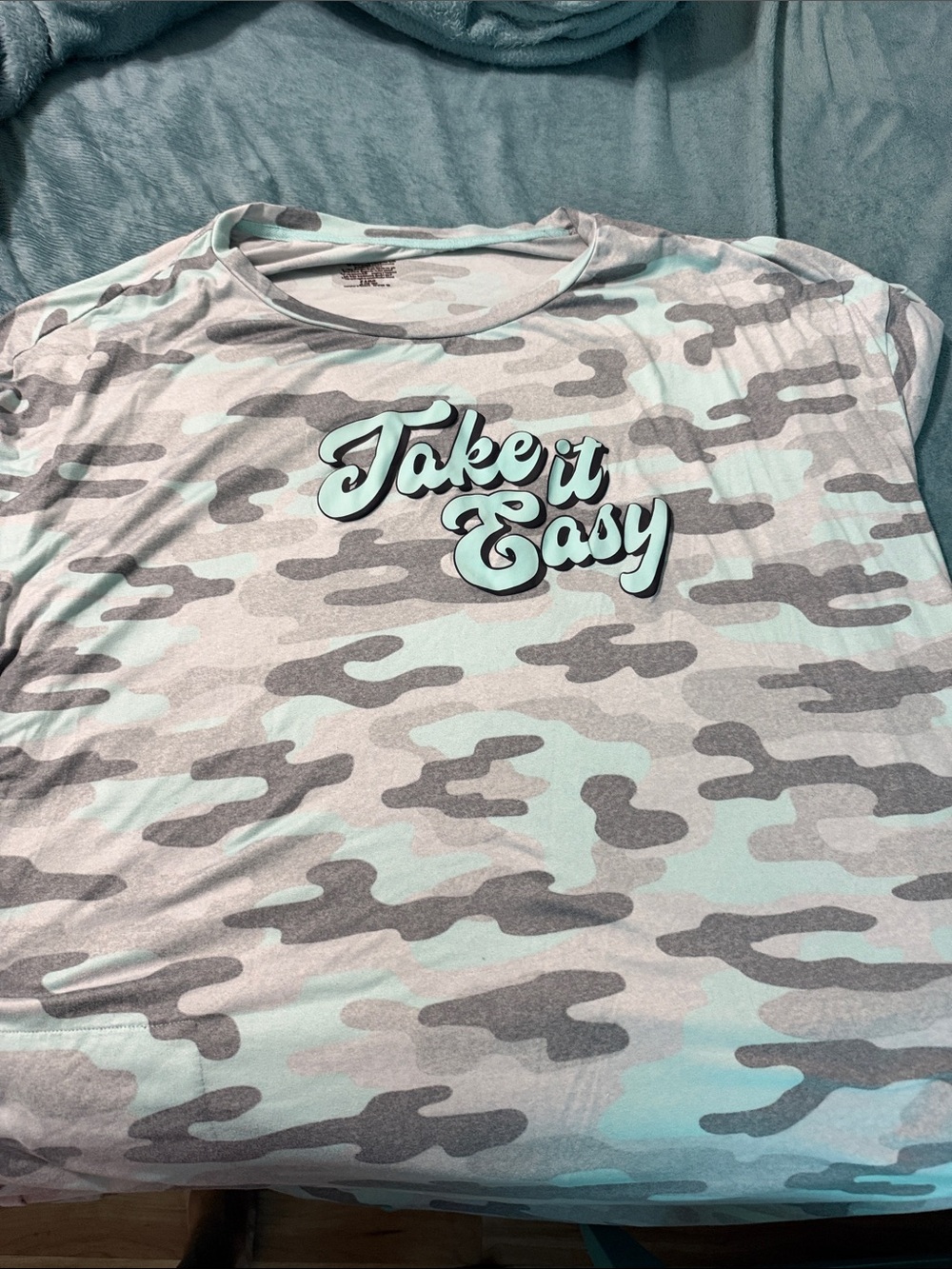 Take It Easy Camouflage Tee - Light Blue & Gray